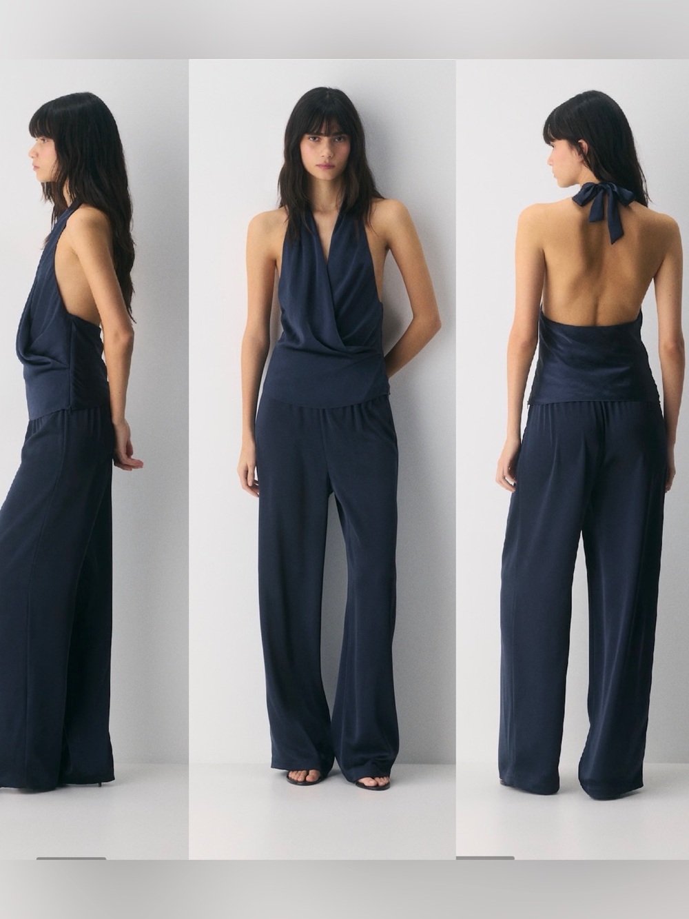 NWT Aritzia Wilfred Martini Satin Halter Top in Admiral Navy Size Small